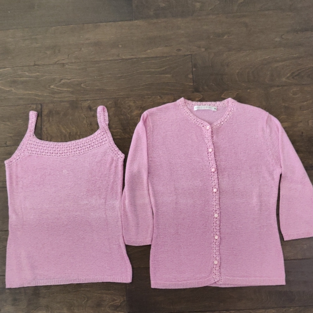 Pink Knit Cardigan & Tank Set - Women’s Lightweight Layering